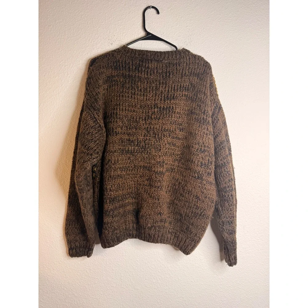 Index Unisex L Vintage oversized Chunky Sweater Eagle Leather Patch Brown Coogi